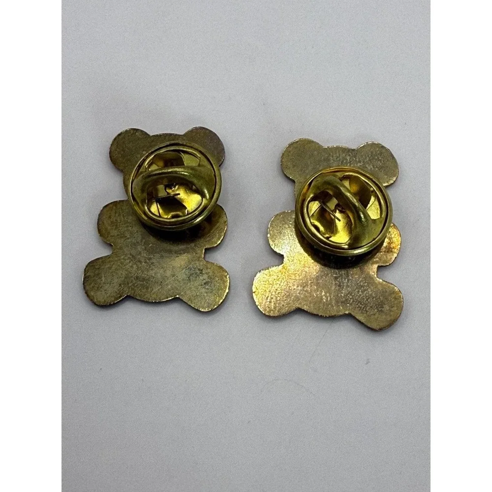 Vintage‎ Ohio Teddy Bear Enamel Pin Set of 2 – Gold Tone Black Red Heart Bears